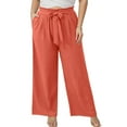 thumbnail image 1 of SHOWMALL Plus Size Women's Wide Leg Lounge Pants with Pockets Coral 3X Lightweight High Waisted Adjustable Tie Knot Loose Trousers, 1 of 9
