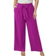 thumbnail image 1 of SHOWMALL Plus Size Women's Wide Leg Lounge Pants with Pockets Magenta 1X Lightweight High Waisted Adjustable Tie Knot Loose Trousers, 1 of 6