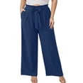 thumbnail image 1 of SHOWMALL Plus Size Women's Wide Leg Lounge Pants with Pockets Navy Blue 3X Lightweight High Waisted Adjustable Tie Knot Loose Trousers, 1 of 9