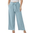 thumbnail image 1 of SHOWMALL Plus Size Women's Wide Leg Pants with Pockets Blue Gray 2X Lightweight Lounge Pants High Waisted Adjustable Tie Knot Loose Trousers, 1 of 9