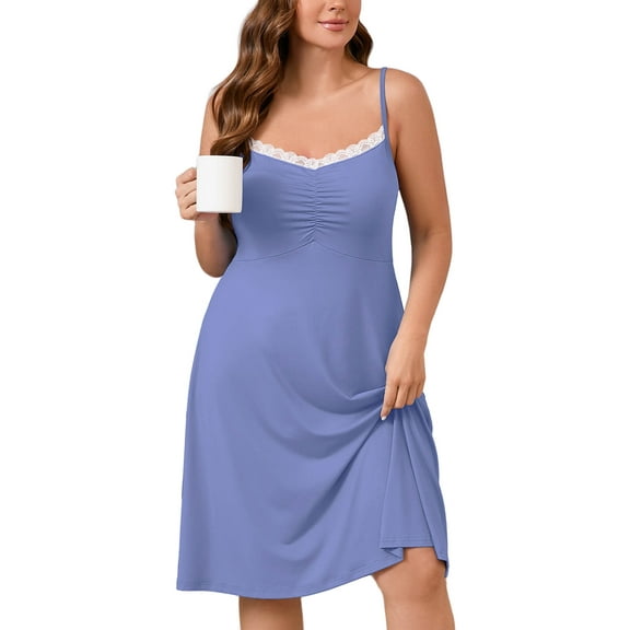 SHOWMALL Plus Women Lace Nightgown Sexy Spaghetti Strap Cami Sleeveless Purple Gray 5X Sleepwear Sleep Dress