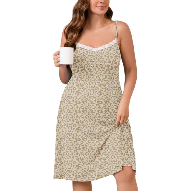 SHOWMALL Plus Women's Sleepshirt Comfy Sleeveless Sleepwear Cream ...