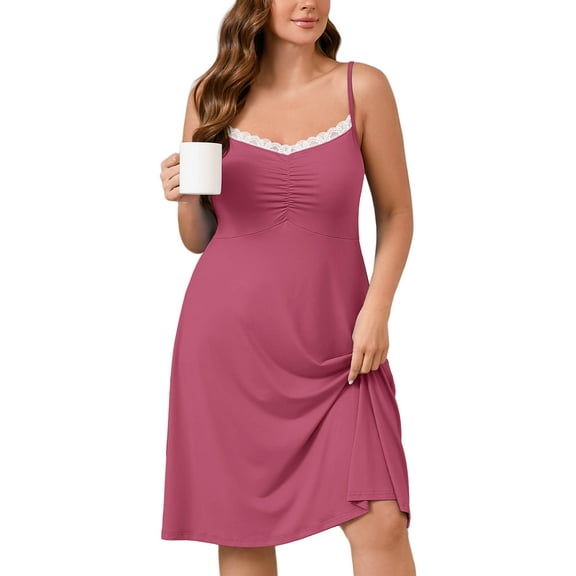 SHOWMALL Plus Women's Sleepshirt Comfy Sleeveless Sleepwear Purple Red 2X Spaghetti Strap Nightgown