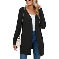 SHOWMALL Women Lightweight Cardigan Long Sleeve Button Down V Neck Casual Lightweight Knit Sweater Open Front Cardigan, US Size Medium, Black
