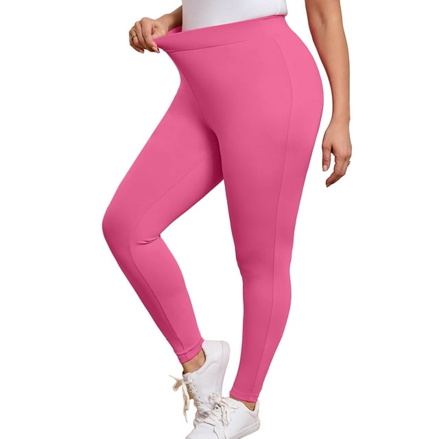 SHOWMALL Women Plus Activewear Leggings Hot Pink 3X High Waisted Tummy Control Soft Yoga Pants for Workout
