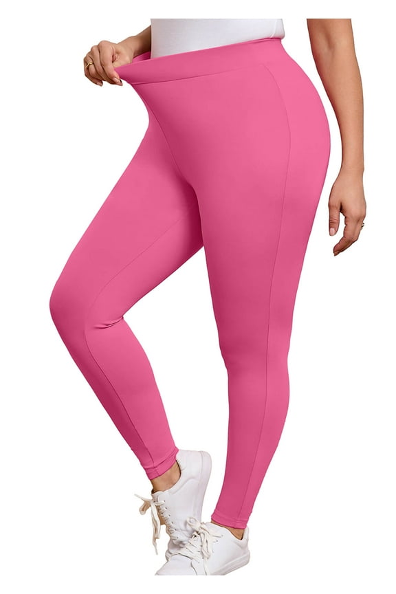 Women Plus Activewear Leggings Hot Pink 3X High Waisted Tummy Control Soft Yoga Pants for Workout