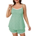 thumbnail image 1 of SHOWMALL Women Plus Cami Pajama Set Floral Sleepwear Leaves Green 5X Lace Trim Short 2 Pieces PJ Set Soft Loungewear, 1 of 6