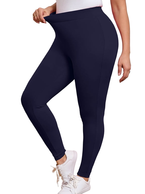 Women Plus Leggings 26" Workout Yoga Pants for Women Navy Blue 3X Tummy Control Running Leggings