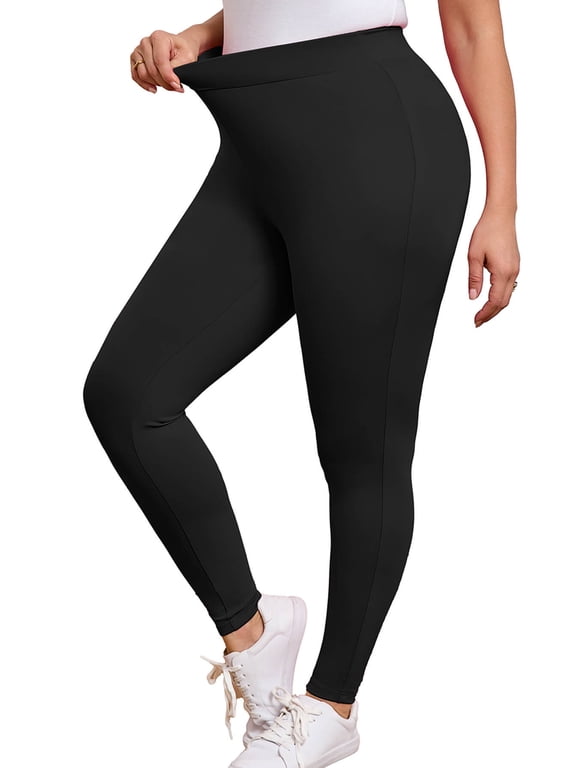 Women Plus Leggings High Waisted Activewear Pants Black 4X Tummy Control Soft Yoga Pants for Workout