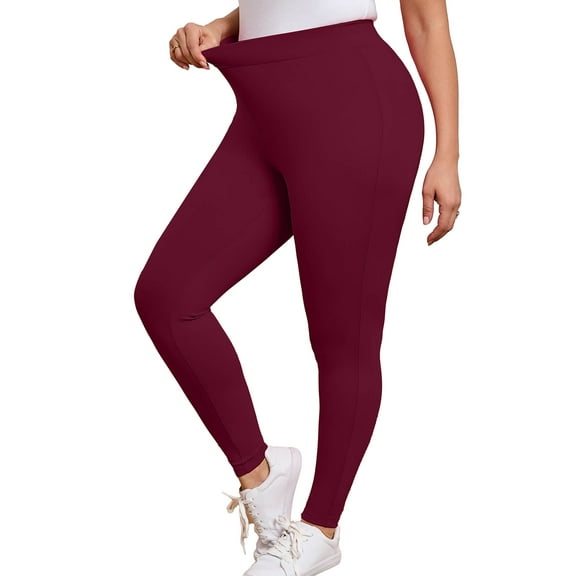 SHOWMALL Women Plus Leggings High Waisted Activewear Pants Burgundy 3X Tummy Control Soft Yoga Pants for Workout
