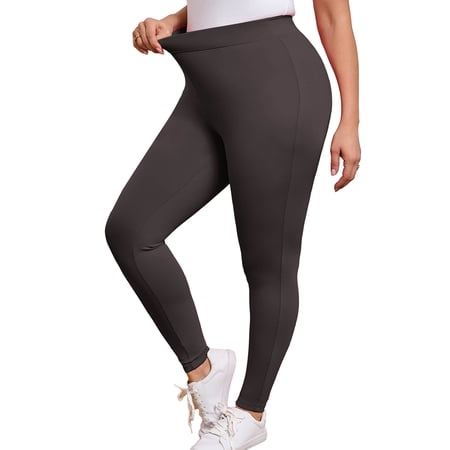 SHOWMALL Women Plus Leggings High Waisted Activewear Pants Dark Gray 3X Tummy Control Soft Yoga Pants for Workout