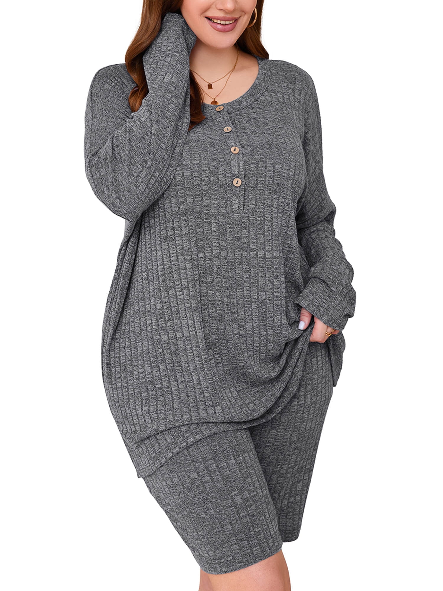 SHOWMALL Women Plus Loungewear Sets Plus Size Pajamas Sets Lightweight ...