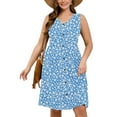 thumbnail image 1 of SHOWMALL Women Plus MIdi Dresses Summer Floral Sleeveless Casual Loose Blue Butterflies 4X Flowy Pleated Button Down Midi Beach Sun Dress with Pockets, 1 of 6