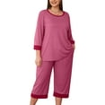 thumbnail image 1 of SHOWMALL Women Plus Pajama Sets 3/4 Sleeves Crew-Neck Tops and Loose Capri Pants Lounge Set Soft Sleepwear, 1 of 8