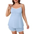 thumbnail image 1 of SHOWMALL Women Plus Pajama Sets Lingerie Sleepwear Light Blue 1X 2 Pieces Cami Shorts Set V Neck Pj Lace Sleepwear, 1 of 7