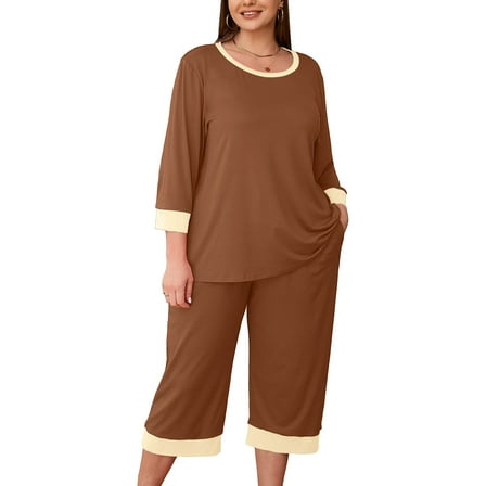 SHOWMALL Women Plus Size Pajamas Set 3/4 Sleeves Pjs Sleepwear Loungewear Nightwear with Pockets