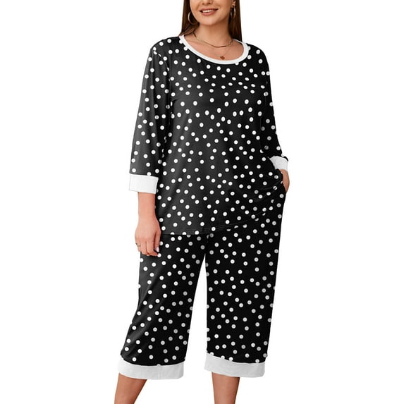 SHOWMALL Women Plus Size Pajamas Set 3/4 Sleeves Pjs Sleepwear Loungewear Nightwear with Pockets