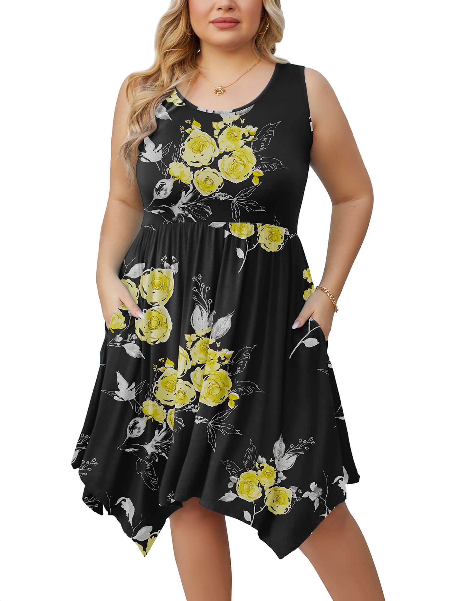 SHOWMALL Women Plus Size Summer Dress Midi Floral Sleeveless Casual — free download