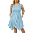 thumbnail image 1 of SHOWMALL Women Plus Size Summer Dress Pleated Sleeveless Sundress Irregular Hem Loose Babydoll Casual Swing T-shirt Dress with Pockets, US Size 4X in Light Blue, 1 of 11