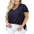 thumbnail image 1 of SHOWMALL Women Plus Size Tops Short Sleeve Tunic Side Slit Shirt Summer V-Neck Blouse Navy Blue 3X Tops, 1 of 7