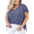 thumbnail image 1 of SHOWMALL Women Plus Size Tops Short Sleeve Tunic Side Slit Shirt Summer V-Neck Blouse Purple Grey 4X Tops, 1 of 7