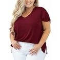 thumbnail image 1 of SHOWMALL Women Plus Size Tops Short Sleeve Tunic Side Slit Shirt Summer V-Neck Blouse Wine Red 3X Tops, 1 of 7