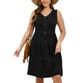 thumbnail image 1 of SHOWMALL Women Plus Summer Midi Dresses Sleeveless Casual Loose Black 4X Swing Button Down Beach Dress with Pockets, 1 of 6
