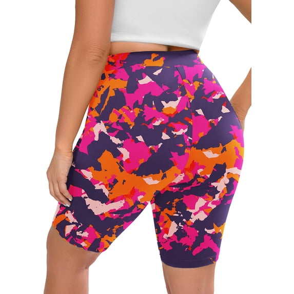 SHOWMALL Women Plus Workout Biker Shorts 8" High Waisted Tummy Control Spandex Booty Volleyball Shorts for Yoga Dance Rosy Clouds 2X