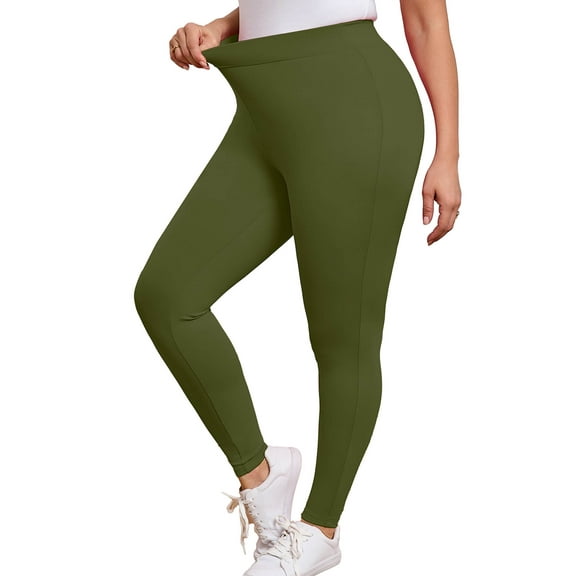 SHOWMALL Women Plus Yoga Pants High Waist Tummy Control Leggings Green 3X Workout Running Yoga Leggings for Women
