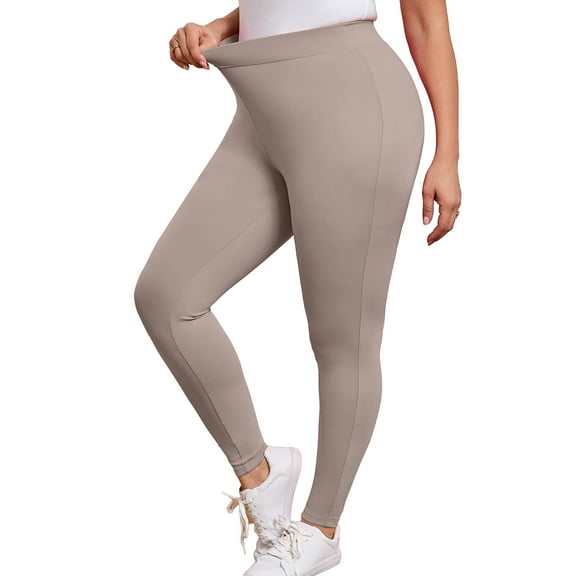 SHOWMALL Women Plus Yoga Pants High Waist Tummy Control Leggings Light Taupe 3X Workout Running Yoga Leggings for Women