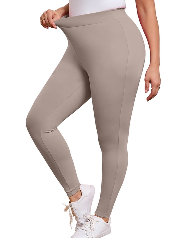 Women Plus Yoga Pants High Waist Tummy Control Leggings Light Taupe 3X Workout Running Yoga Leggings for Women