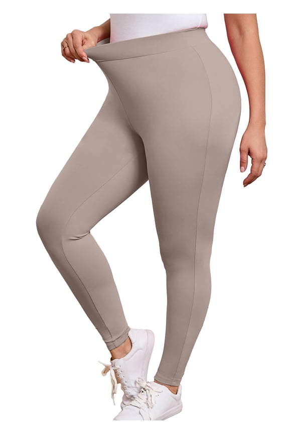 Women Plus Yoga Pants High Waist Tummy Control Leggings Light Taupe 4X Workout Running Yoga Leggings for Women