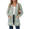 thumbnail image 1 of SHOWMALL Women's Button Down Cardigan Long Sleeve Sweater, Dark Green Stripe S Soft Ribbed Knit Open Front Sweater with Pockets for Fall Winter, 1 of 8