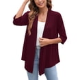 thumbnail image 1 of SHOWMALL Women's Casual Lightweight Open Front Cardigans Soft Draped 3/4 Sleeve Cardigan, US Size 2XL, Burgundy, 1 of 8