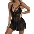 thumbnail image 1 of SHOWMALL Women's Lingerie Lace Babydoll Nightdress, Adjustable Strap Cutout Chemise Sleepwear, Sexy V Neck Sheer Mesh Nightgown, Black M, 1 of 6