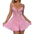 thumbnail image 1 of SHOWMALL Women's Lingerie Lace Babydoll Nightdress, Adjustable Strap Cutout Chemise Sleepwear, Sexy V Neck Sheer Mesh Nightgown, Pink XL, 1 of 4