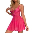 thumbnail image 1 of SHOWMALL Women's Lingerie Lace Babydoll Nightdress, Adjustable Strap Cutout Chemise Sleepwear, Sexy V Neck Sheer Mesh Nightgown, Rose Red XL, 1 of 5