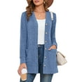 thumbnail image 1 of SHOWMALL Women's Long Sleeve Open Front Cardigan Button Down Blue XL Ribbed Lightweight Knit Outerwear with Pocket, 1 of 7