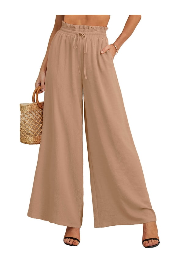 Women's Pants Casual Elastic High Waisted Wide Leg Pants Peach Puff L Palazzo Pants with Pockets
