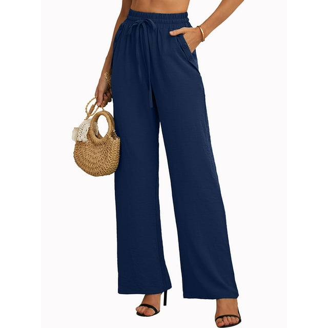 SHOWMALL Women's Pants High Waisted Pants Navy Blue L Casual Loose