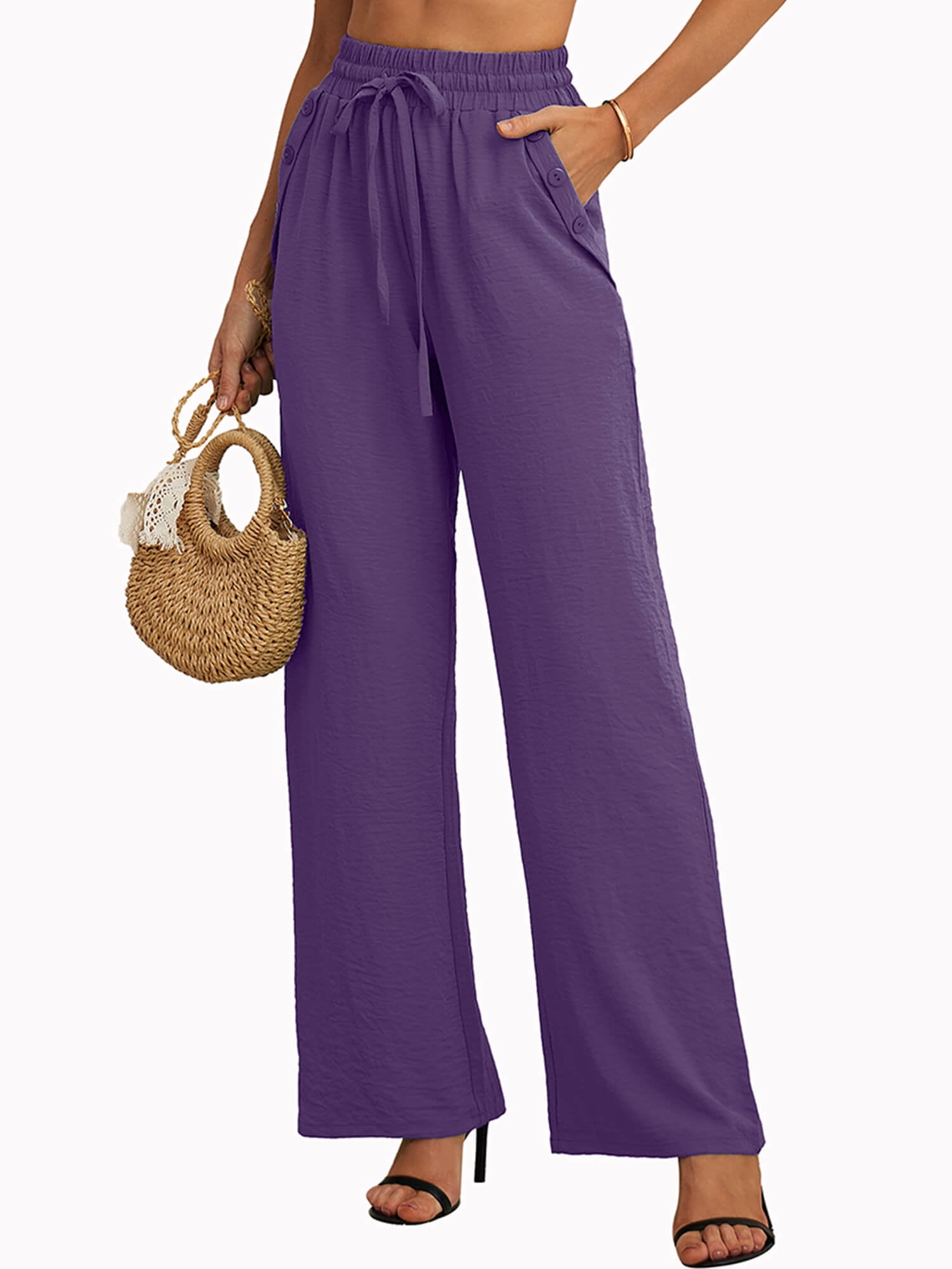 SHOWMALL Women's Pants High Waisted Pants Purple L Casual Loose ...