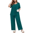 thumbnail image 1 of SHOWMALL Women's Plus 2 Piece Pajamas Set, Lounge & Sleepwear, Indigo Blue 4X Scoop Neck Short Sleeve Top and Relaxed Pants with Pockets, 1 of 8