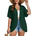 thumbnail image 1 of SHOWMALL Women's Plus Cardigan Short Sleeve Open-Front Lightweight Summer Cover Up 1X Dark Green, 1 of 7