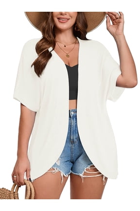 Women's Plus Cardigan Short Sleeve Open-Front Lightweight Summer Cover Up 3X White