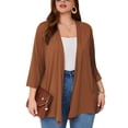 thumbnail image 1 of SHOWMALL Women's Plus Cardigans Lightweight Open Front Cardigans 3/4 Sleeve Coffee 4X Casual Soft Drape Fall Summer Crop, 1 of 8