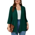 thumbnail image 1 of SHOWMALL Women's Plus Cardigans Lightweight Open Front Cardigans 3/4 Sleeve Dark Green 2X Casual Soft Drape Fall Summer Crop, 1 of 8