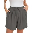thumbnail image 1 of SHOWMALL Women's Plus Casual Shorts Drawstring Comfy Elastic Waist Shorts Gray 3X Summer Pull On Short with Pockets, 1 of 9