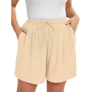 SHOWMALL Women's Plus Casual Shorts Drawstring Comfy Elastic Waist Shorts Ivory 4X Summer Pull On Short with Pockets