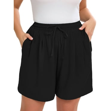 SHOWMALL Women's Plus Drawstring Shorts Black 3X Summer Elastic Waist Casual Lightweight with Pockets