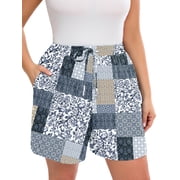 SHOWMALL Women's Plus Drawstring Shorts Floral Gray Patchwork 4X Summer Elastic Waist Casual Lightweight with Pockets